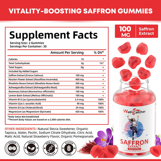 Wellcatcher saffron gummies sleep-support for a restful evening