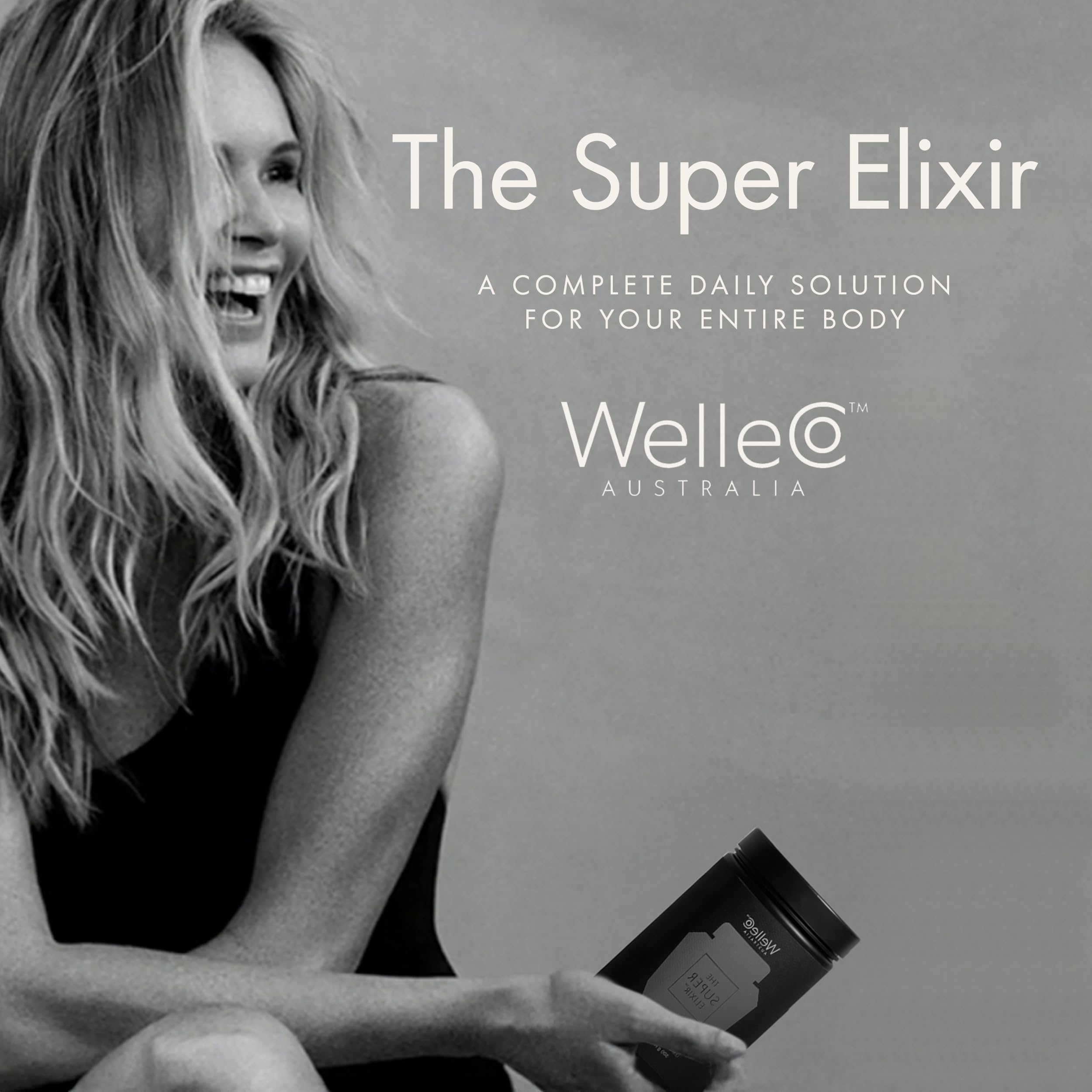 Glass and bottle pairing with The Super Elixir for a daily routine.