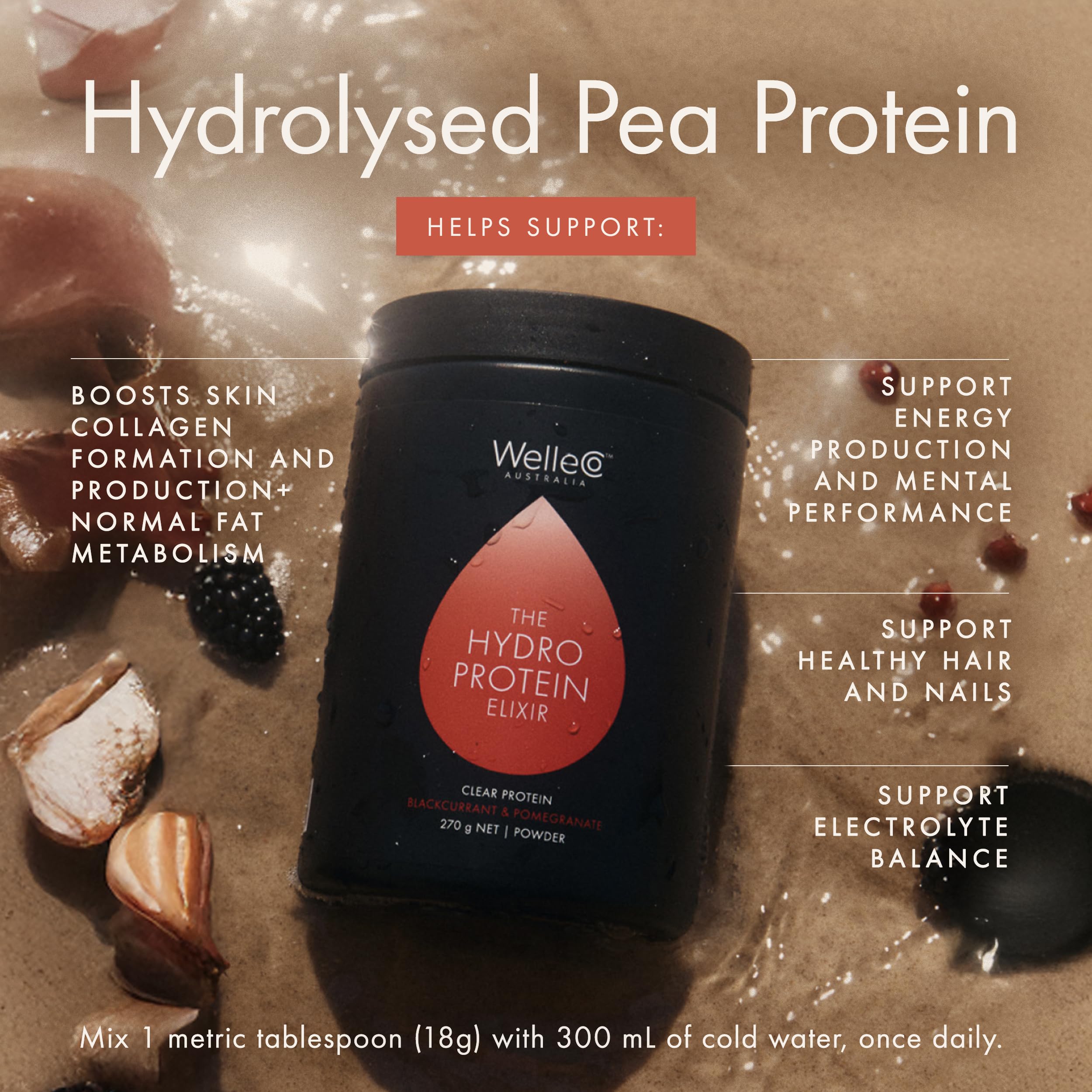 WelleCo HydroProtein Elixir label closeup with natural flavors