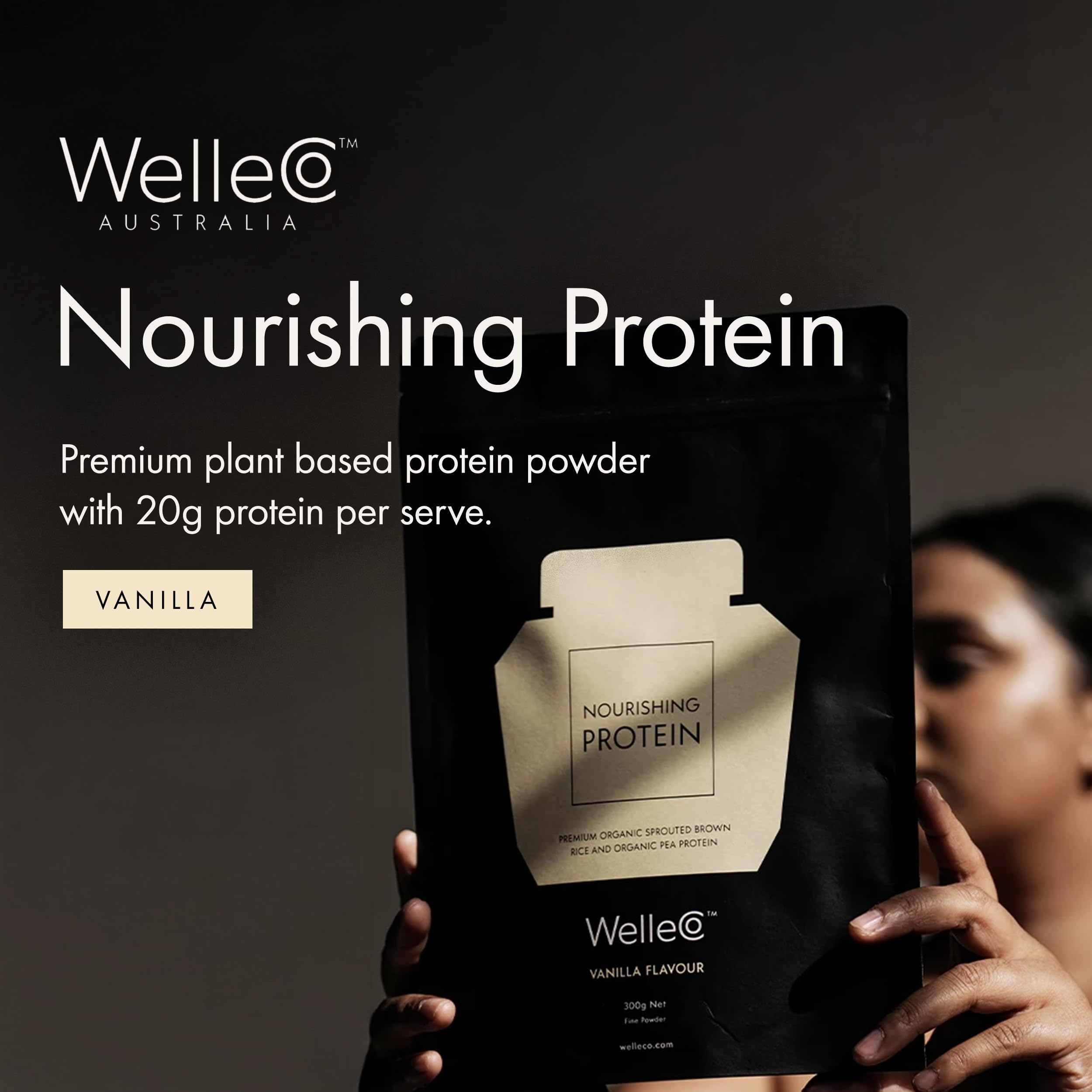 WelleCo Nourishing Protein scoop in glass for post-workout recovery