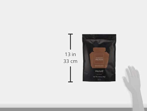 35.2 oz tub of WelleCo plant-based chocolate protein powder.