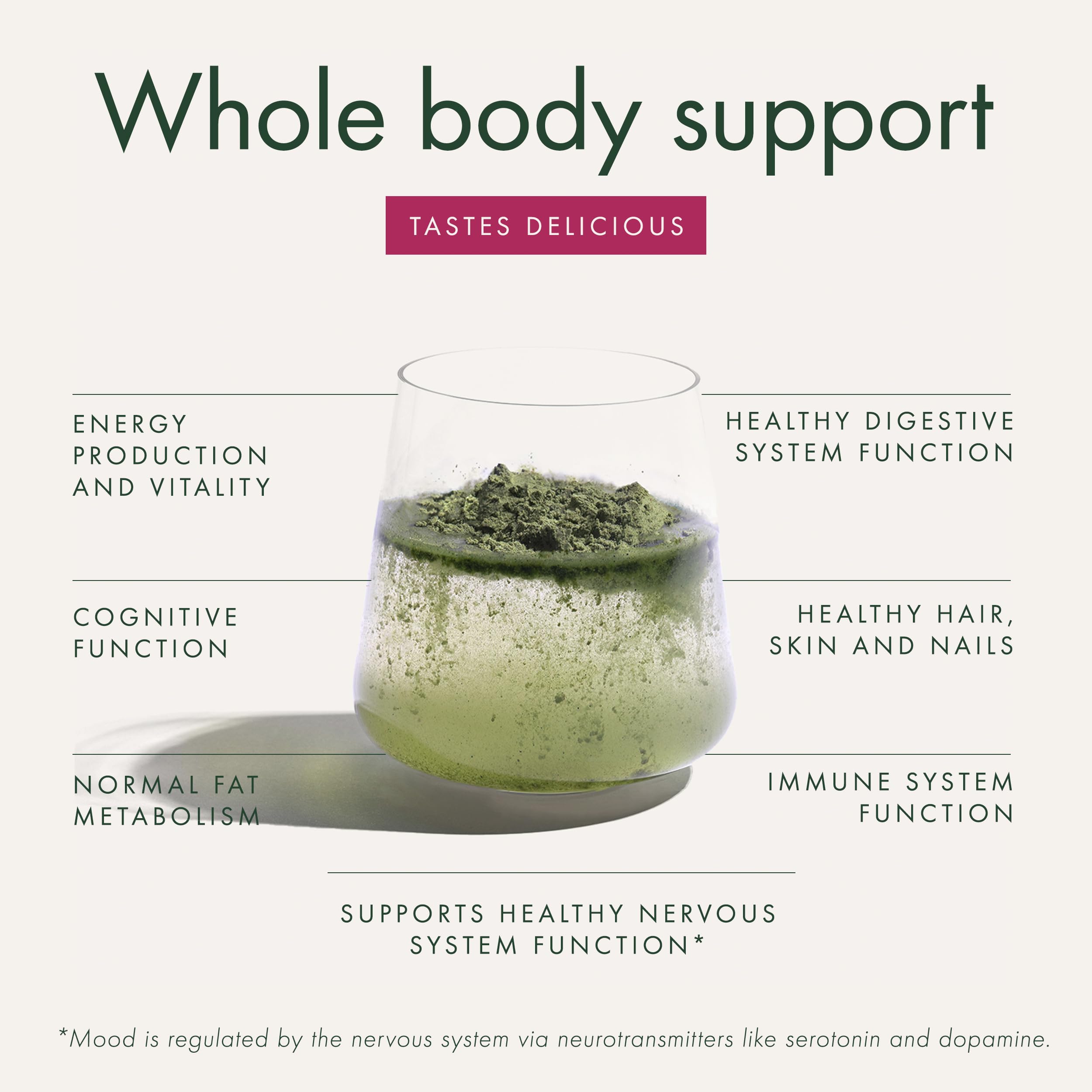 WelleCo The Super Elixir product with glass and spoon in a morning routine.