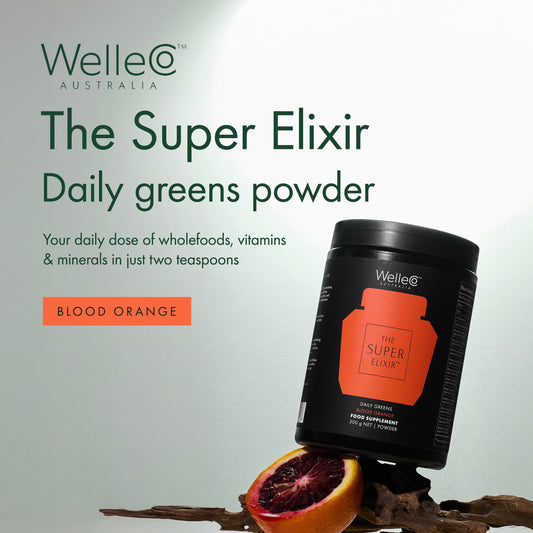 WelleCo scoop beside powder highlights convenient daily serving.