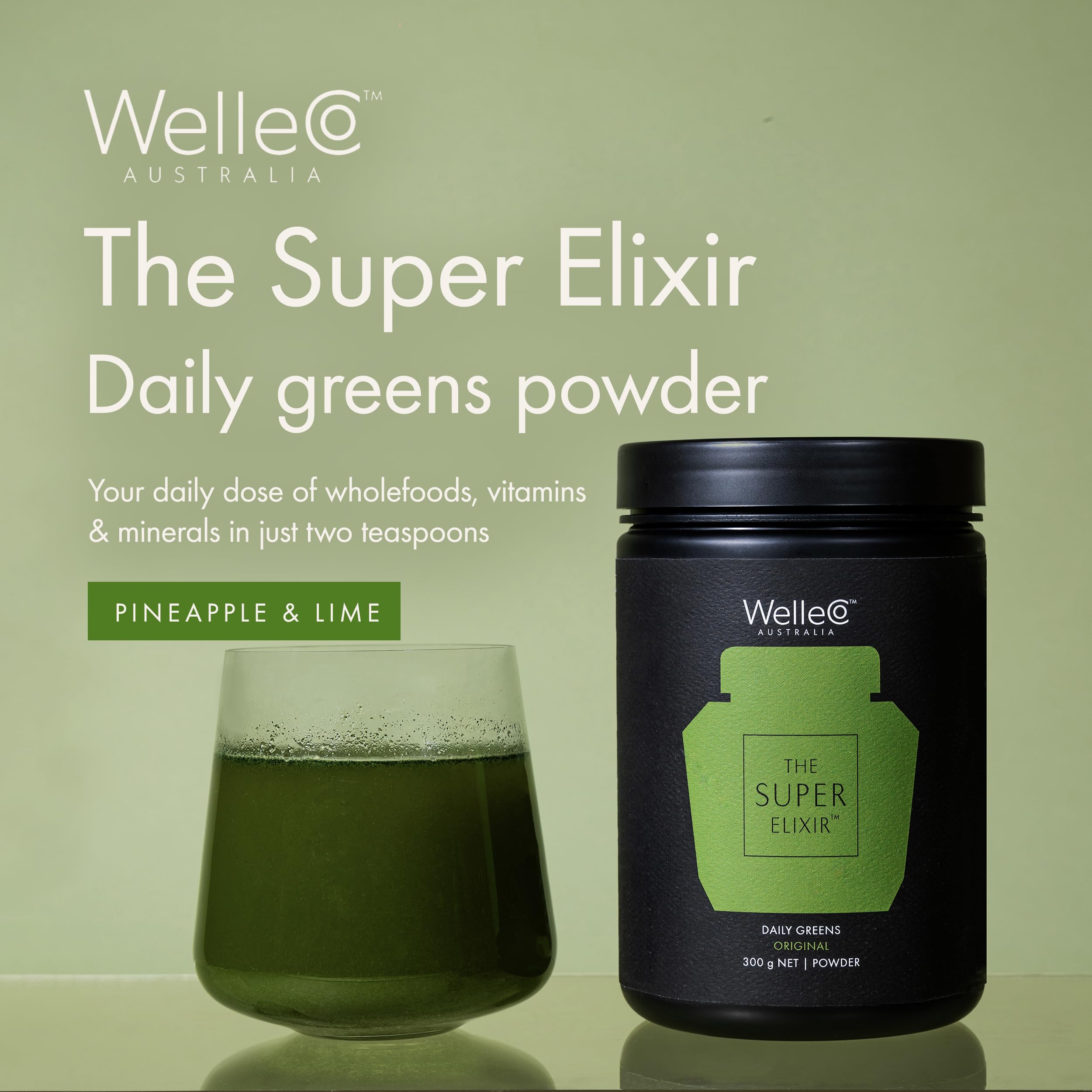 WelleCo Lemon Ginger jar with a bright label suggests a refreshing morning boost.