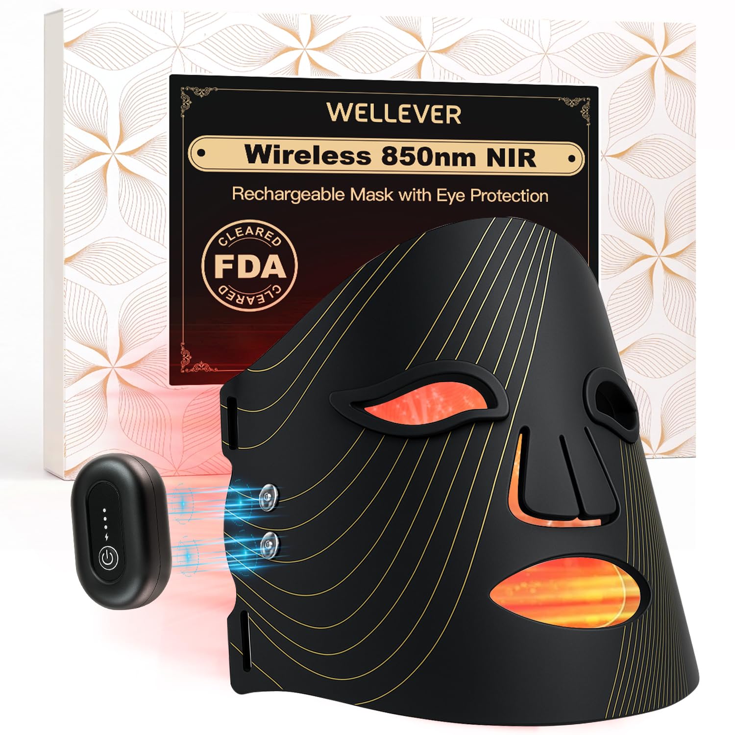 WELLEVER red light mask front view for at home skincare routine