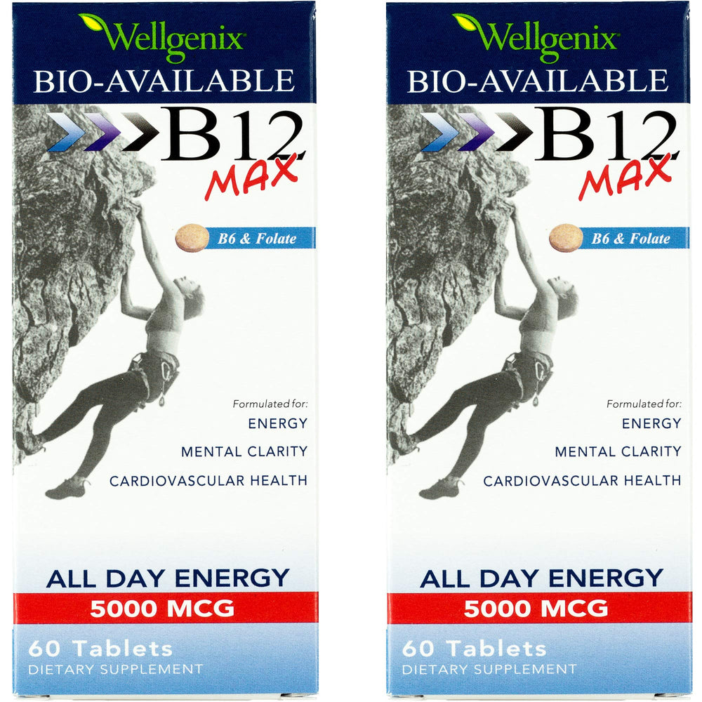 Wellgenix Bio-Available Sublingual B12 Max bottle front view highlighting fast-dissolve tablets