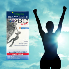 Wellgenix Bio-Available Sublingual B12 Max packaging and seals signaling high-quality ingredients