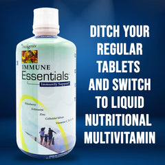 Wellgenix Immune Essentials label close-up with 32 oz bottle.