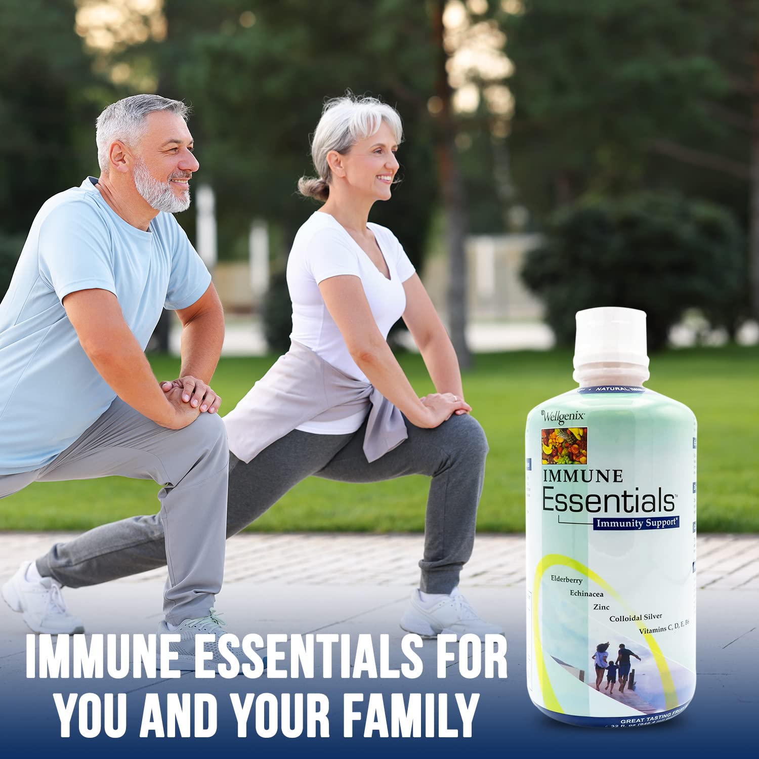 Wellgenix Immune Essentials pour and glass in daily routine setting.