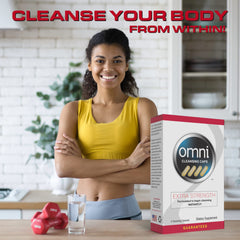 Wellgenix Omni Detox packaging displaying herbal blend for wellness support.