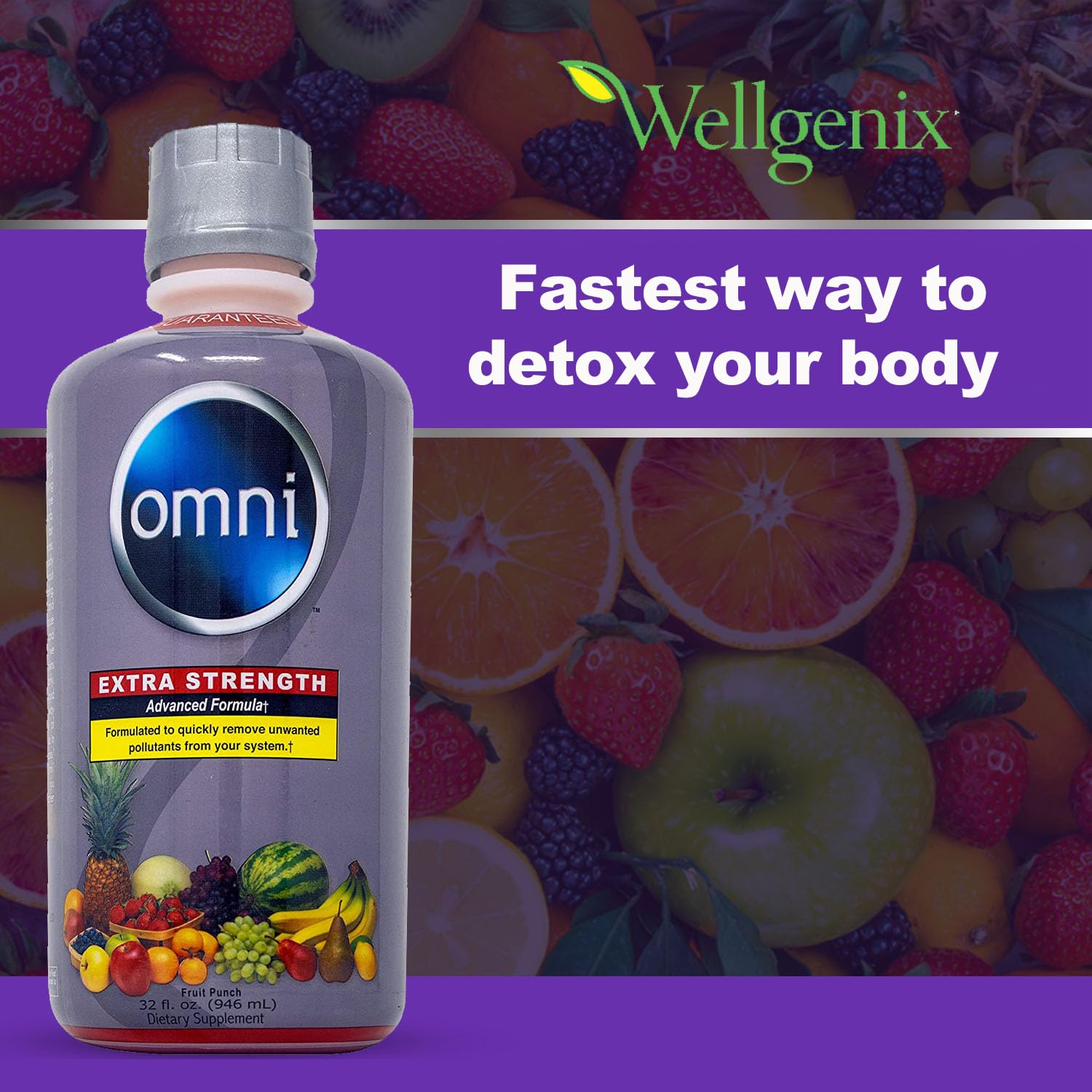 Pouring Wellgenix Omni Cleansing Drink into a glass shows its vibrant liquid texture.