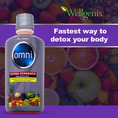 Pouring Wellgenix Omni Cleansing Drink into a glass shows its vibrant liquid texture.