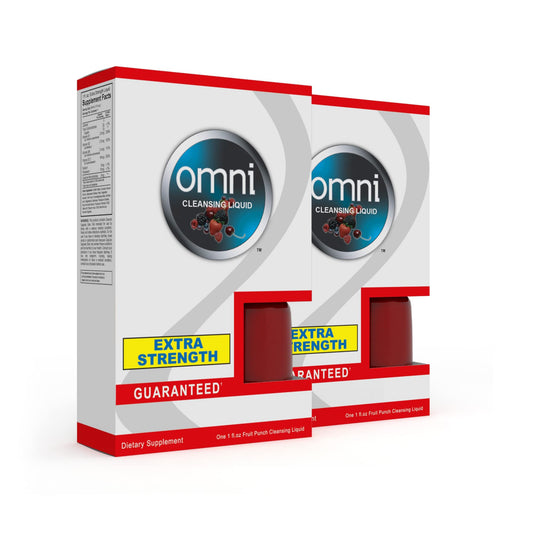 Wellgenix Omni Detox bottle front with fruit punch flavor and compact 1oz size.