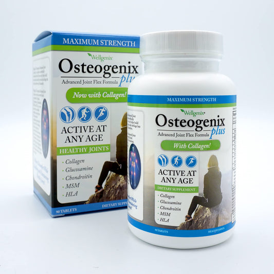 Wellgenix Osteogenix bottle front promotes everyday joint support for easier mobility