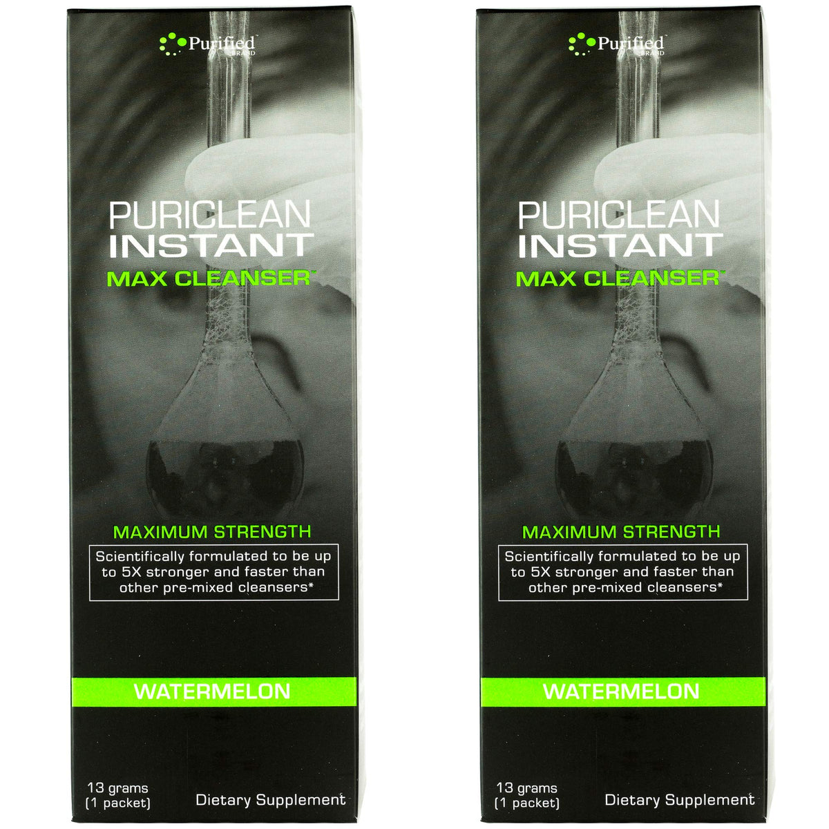 Wellgenix Puriclean bottle front with watermelon flavor for a convenient detox moment