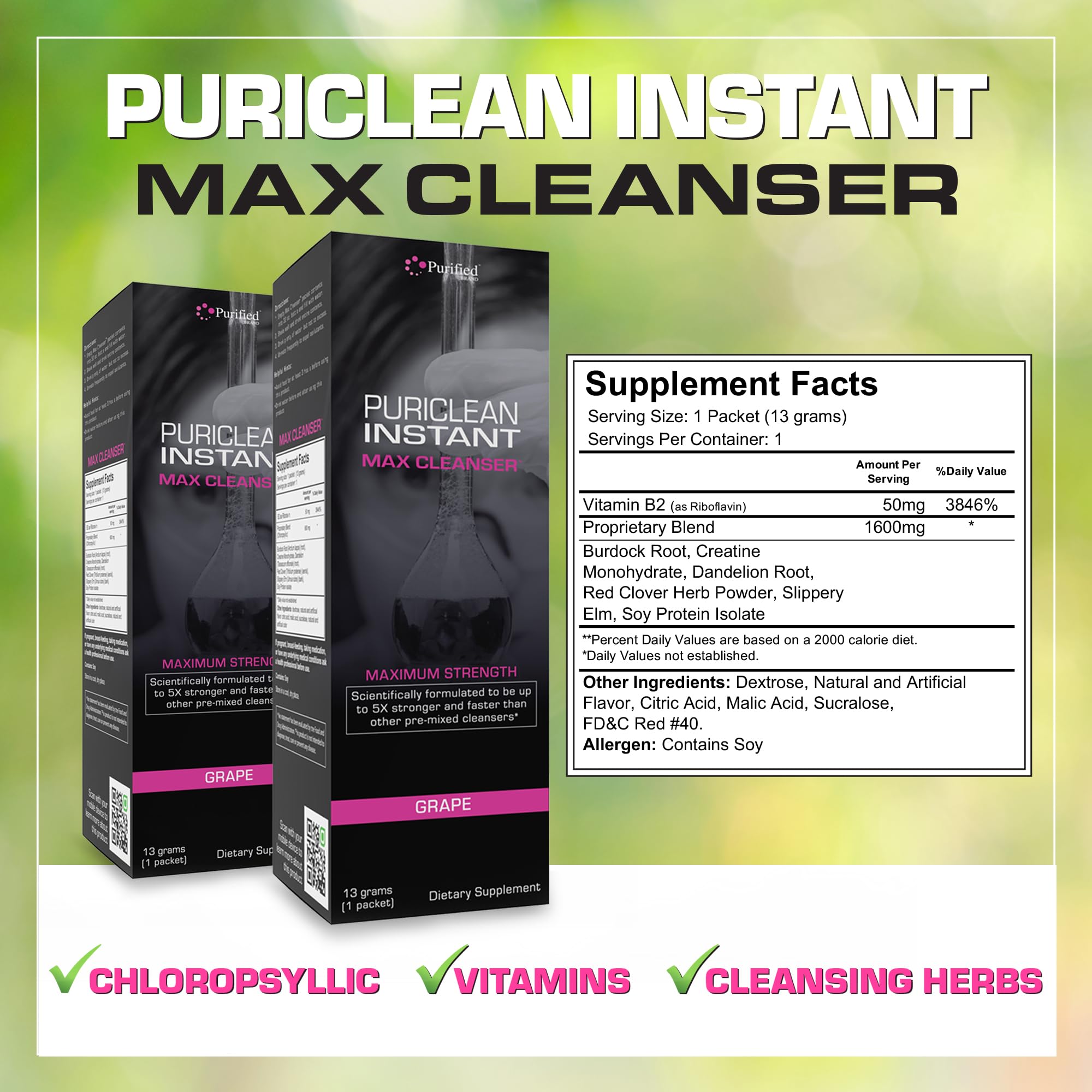 Wellgenix Puriclean packaging front showing easy detox powder.