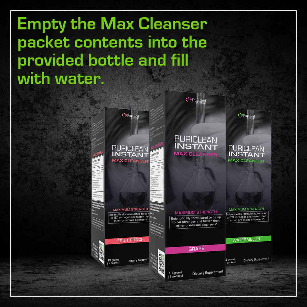 Wellgenix Puriclean powder dissolving in water forms a quick flush drink