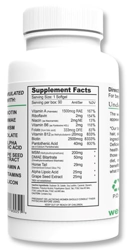 Wellgenix Purvana biotin softgels close-up highlighting 2500 mcg dosage