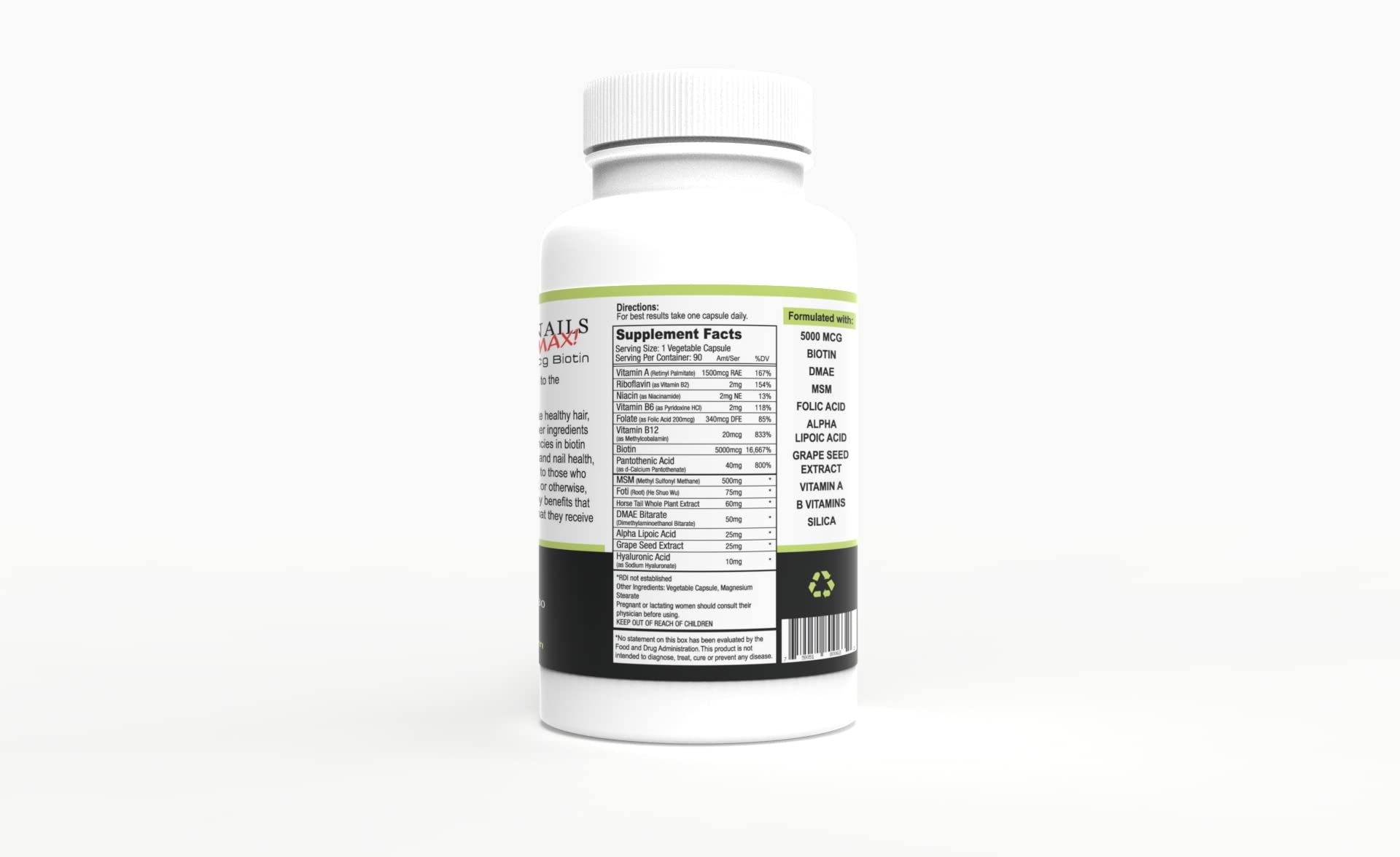Wellgenix Purvana MAX ingredients blend features biotin with MSM and B-complex