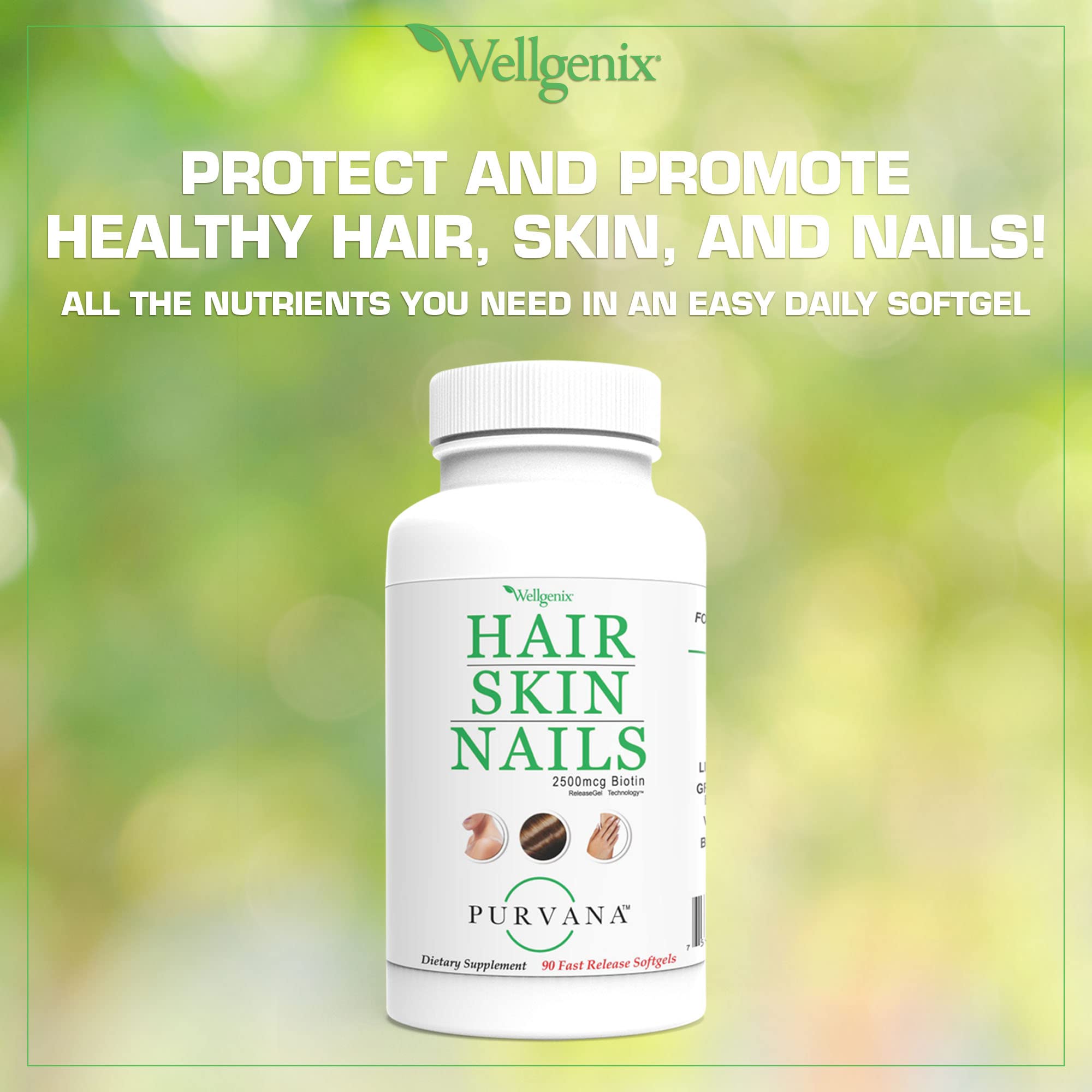 Wellgenix Purvana MSM in a glass jar illustrating ingredients for skin and hair vitality