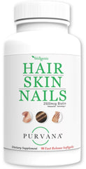Wellgenix Purvana softgel bottle shown for daily hair and nail support