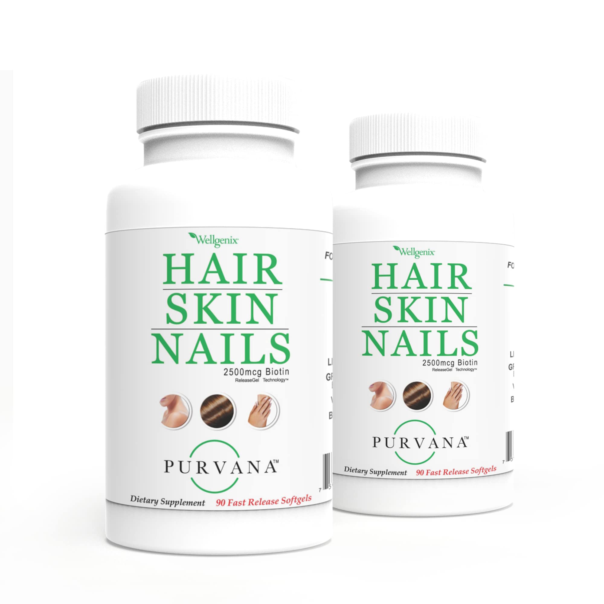 Wellgenix Purvana softgel bottle supports daily beauty for hair and nails.