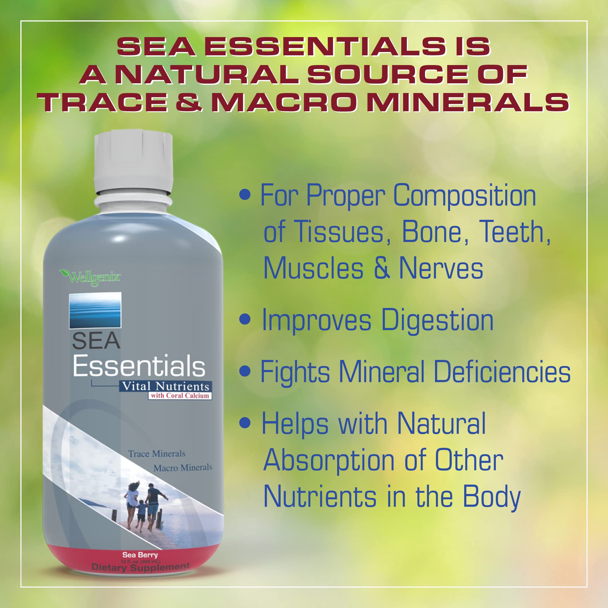 Wellgenix Sea Essentials coral-calcium detail emphasizes sea-derived mineral source
