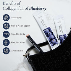 WELLINUS blueberry-flavored marine collagen, premium peptides for skin elasticity.