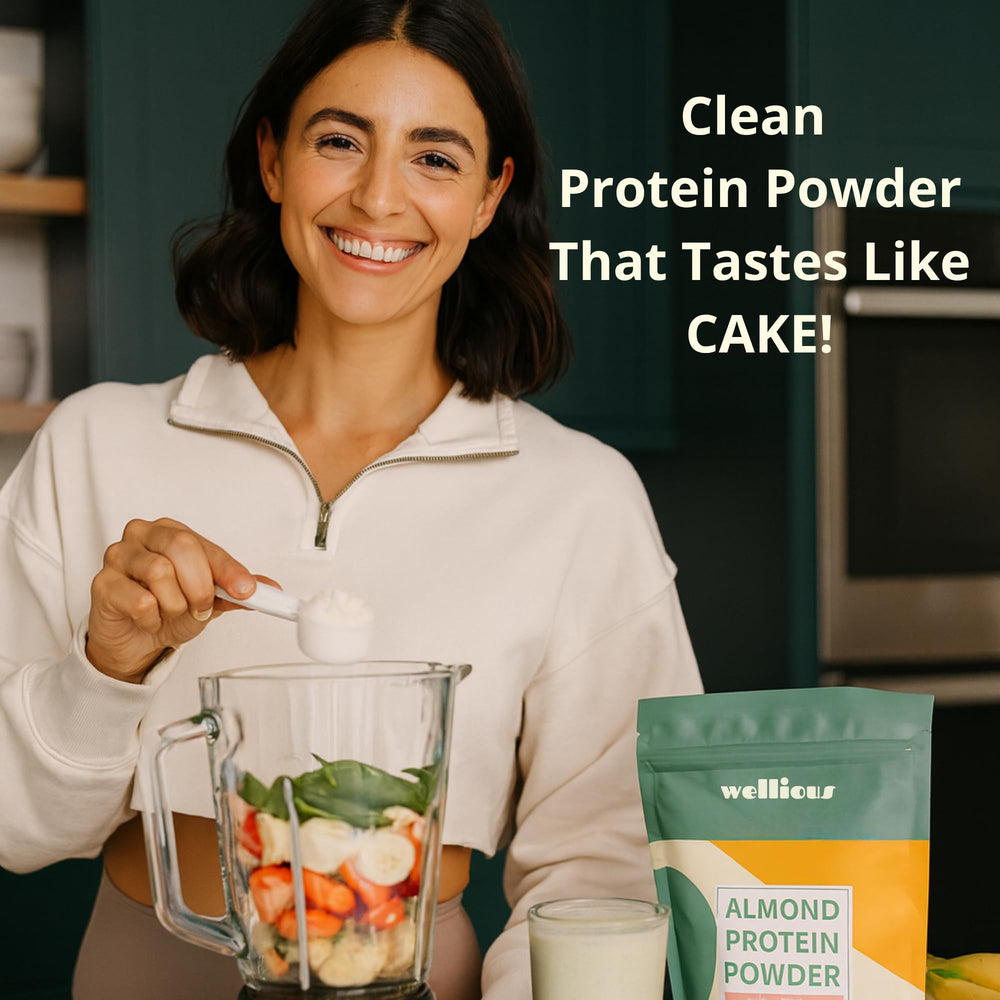 Baking scene with Wellious Almond Protein Powder Chocolate batter