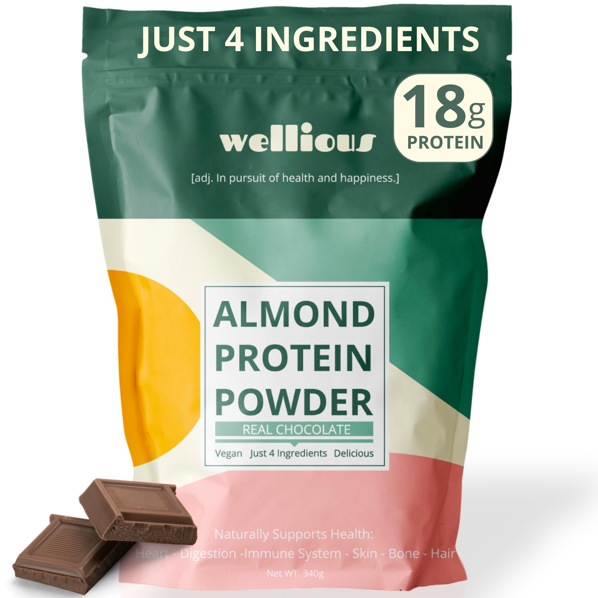 Wellious Almond Protein Powder Chocolate scoop ready for a quick protein boost