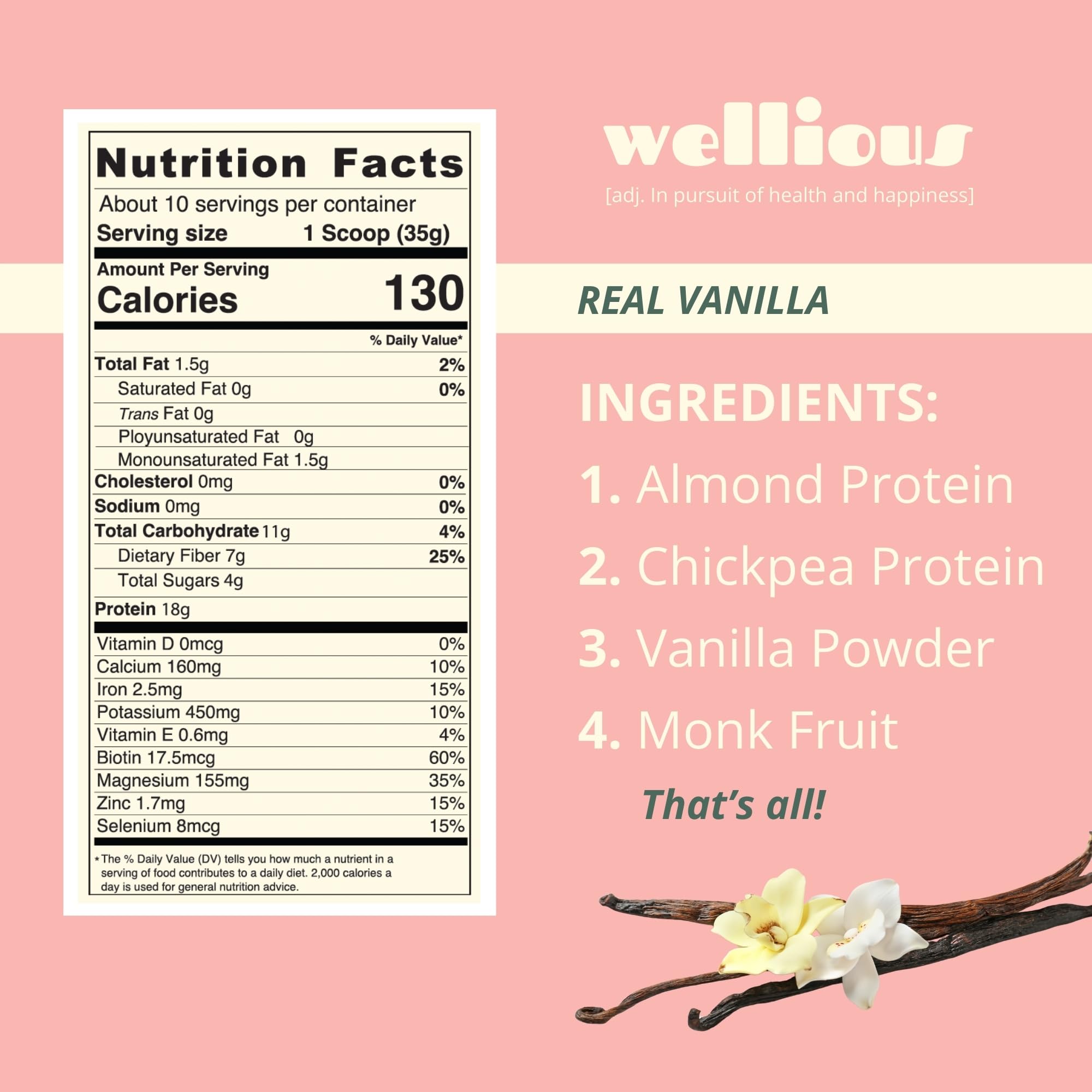 Wellious Almond Protein Powder Vanilla pour highlights silky texture for quick plant-based smoothies