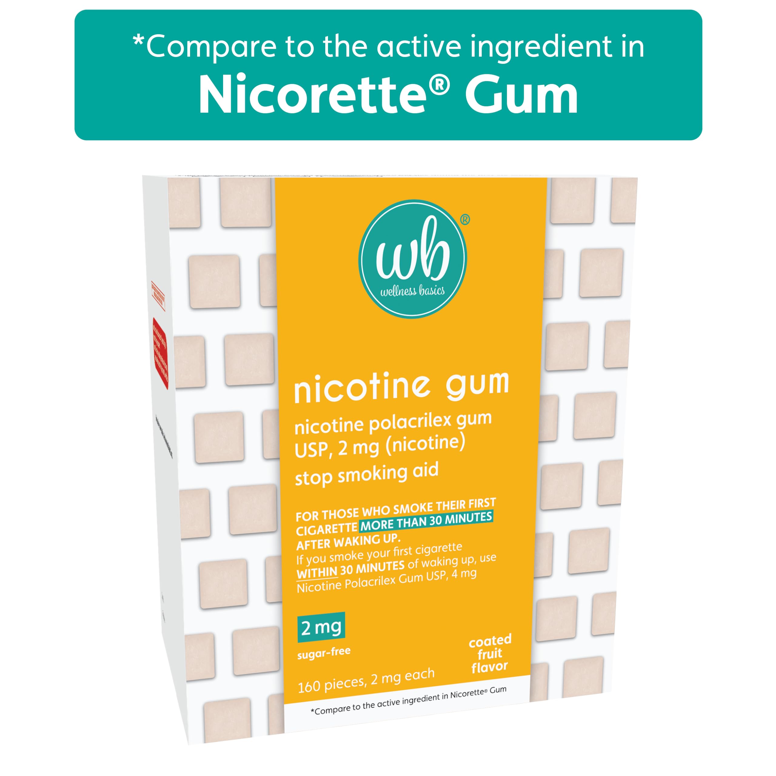Wellness Basics nicotine gum 2mg on-the-go pack, discreet craving relief while traveling.