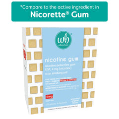 Wellness Basics uncoated nicotine gum 4mg original flavor foil-packaging ready for travel.