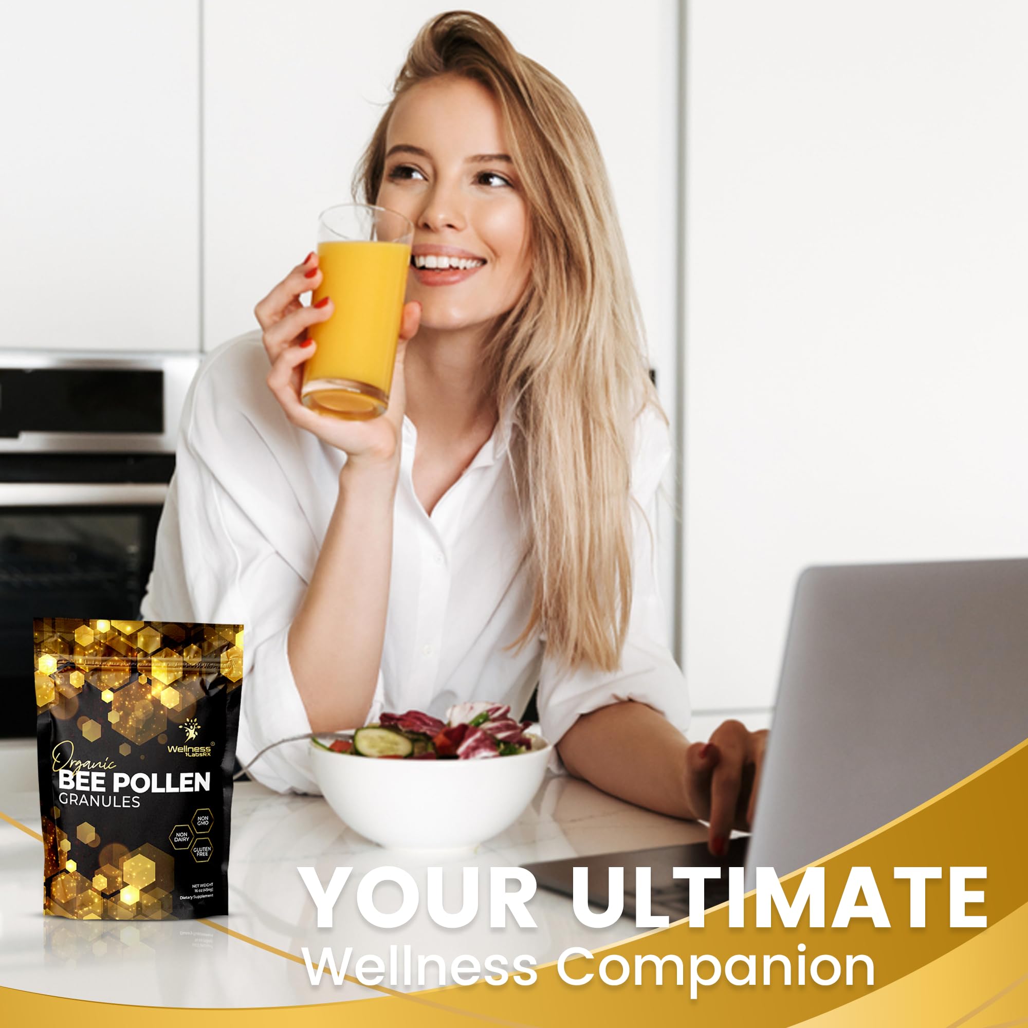 Wellness LabsRx Bee Pollen Granules barcode label aids quick reordering.