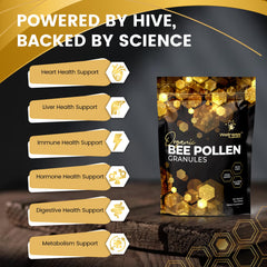 Wellness LabsRx Bee Pollen Granules label closeup shows organic sourcing and gluten-free status.