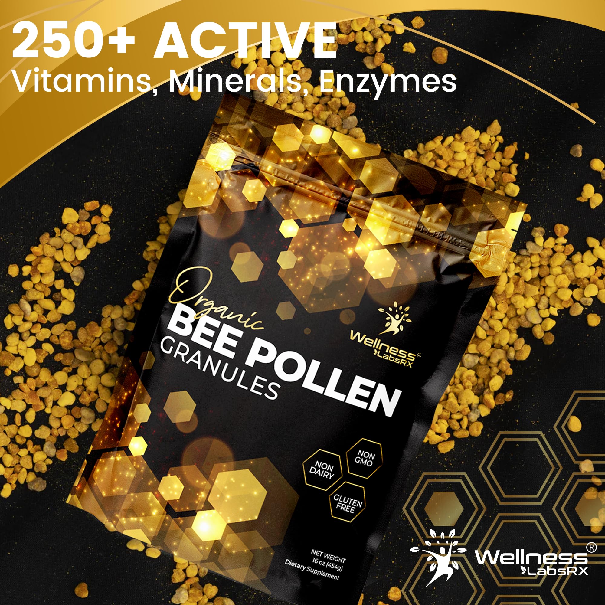 Wellness LabsRx Bee Pollen Granules scoop ready for precise daily portions.