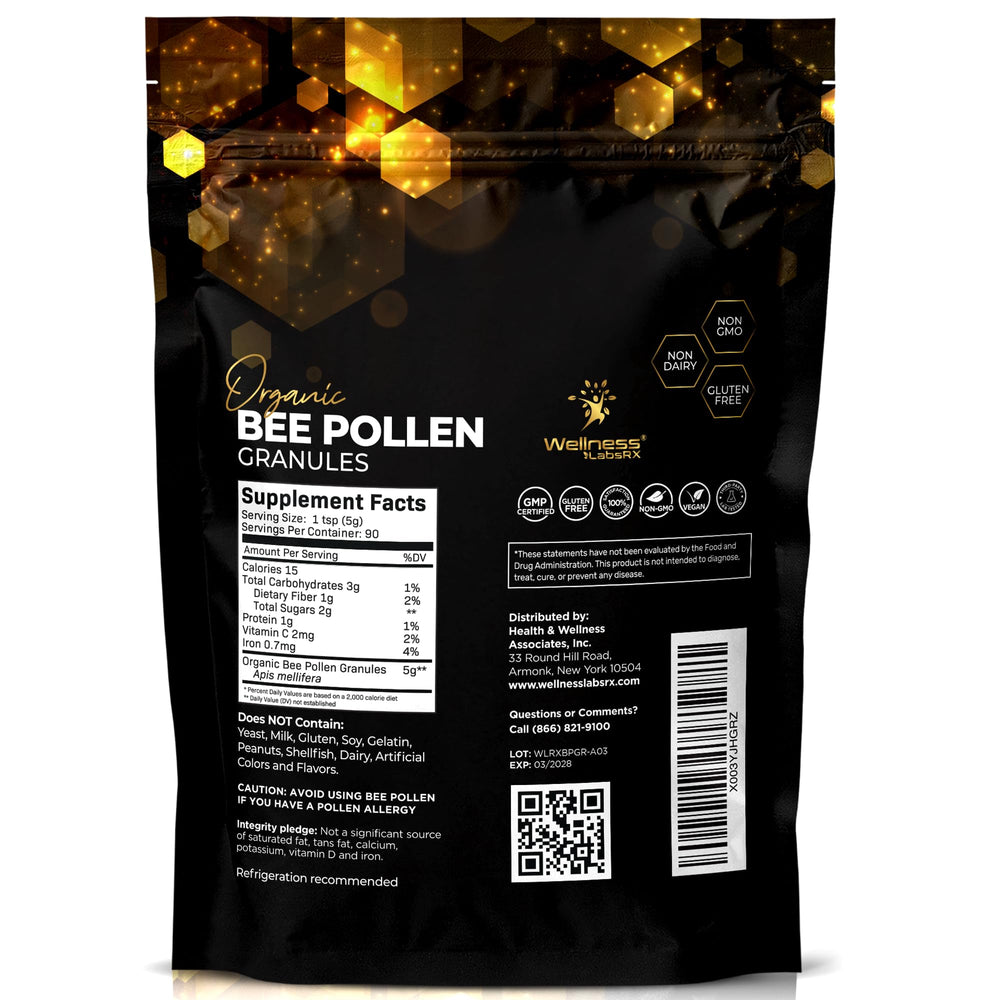 Wellness LabsRx Bee Pollen Granules spoon ready for easy smoothie and yogurt use.