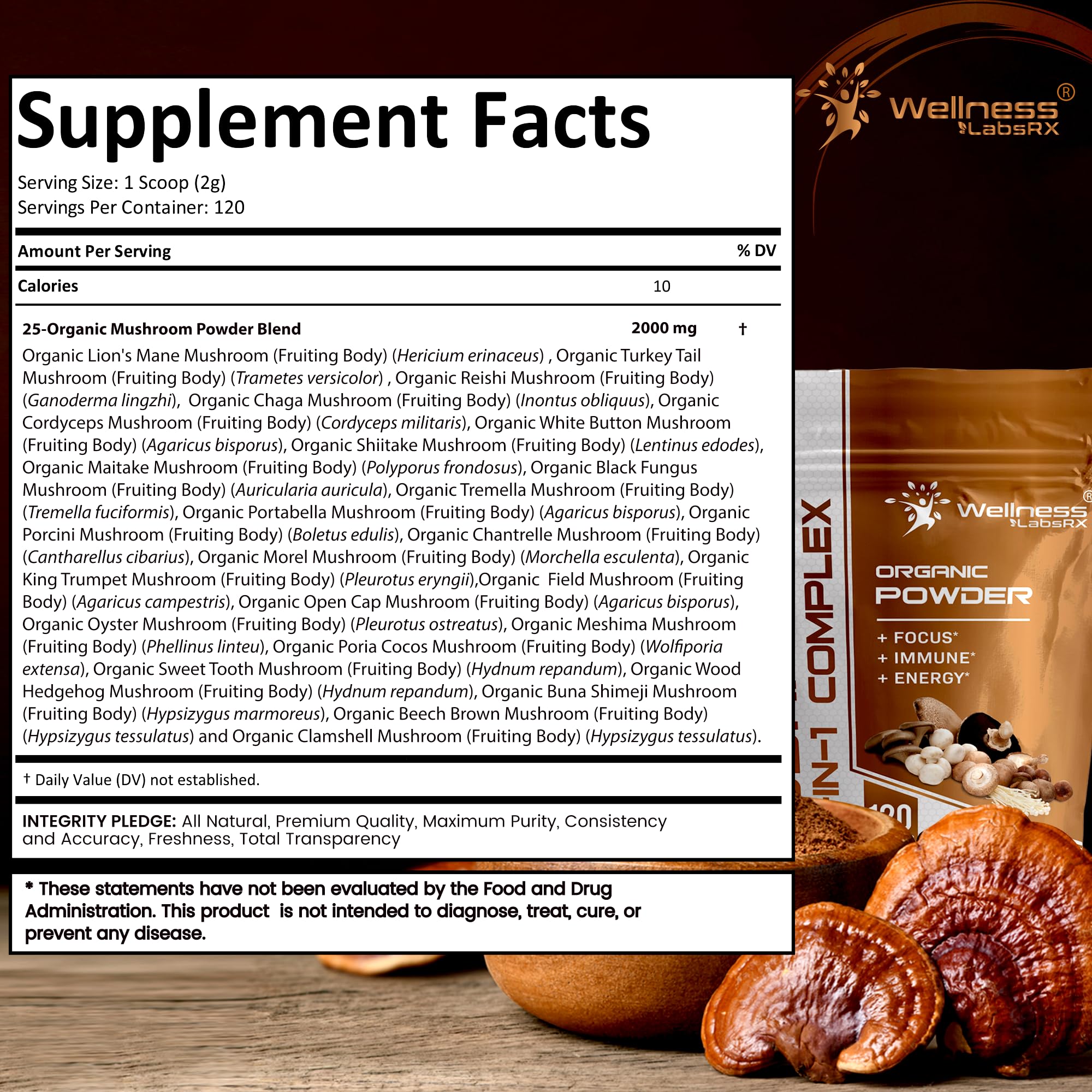 WELLNESS LABSRX Cordyceps powder supports energy and stamina in daily activities.