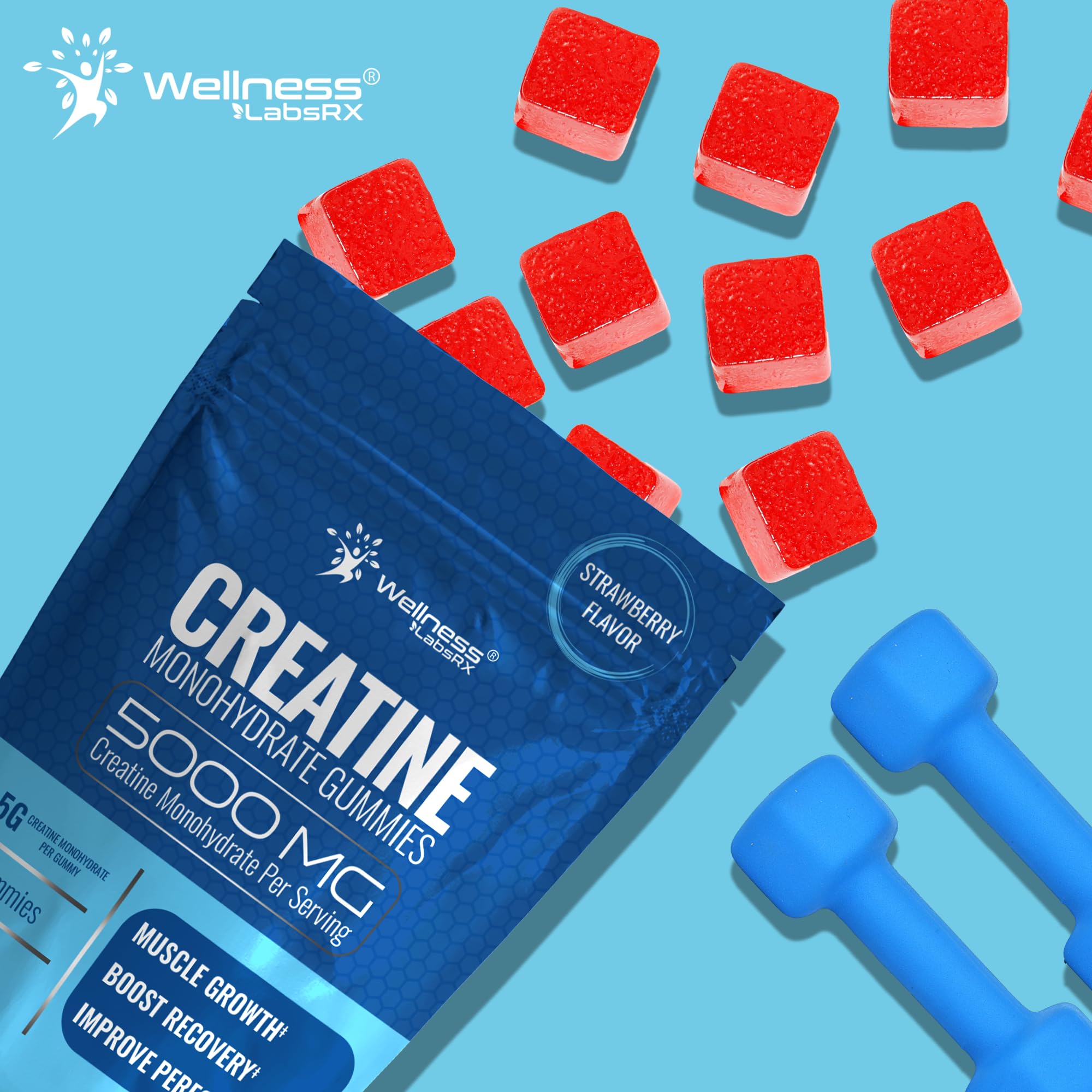 WELLNESS LABSRX Creatine Gummies gluten-free label supports dietary needs