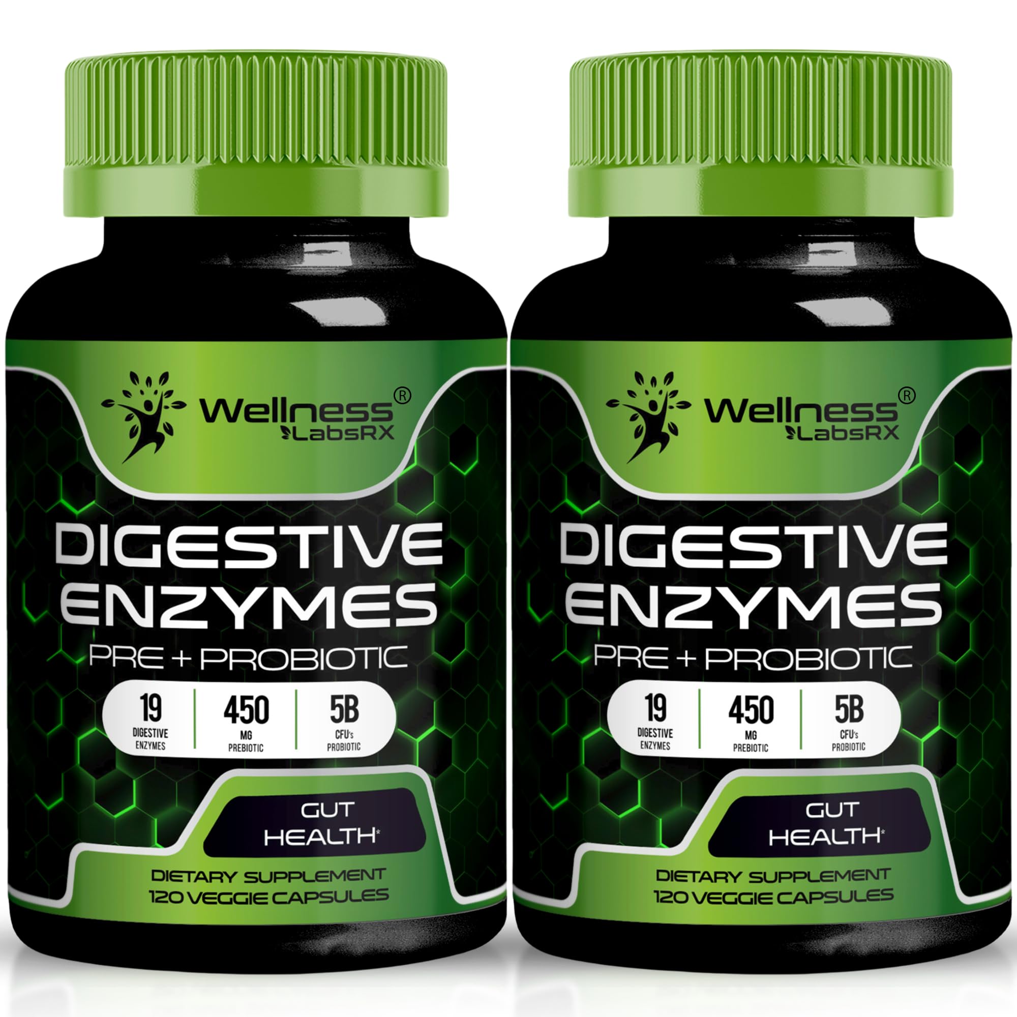 WELLNESS LABSRX Digestive Enzymes bottle shown for convenient daily gut support.