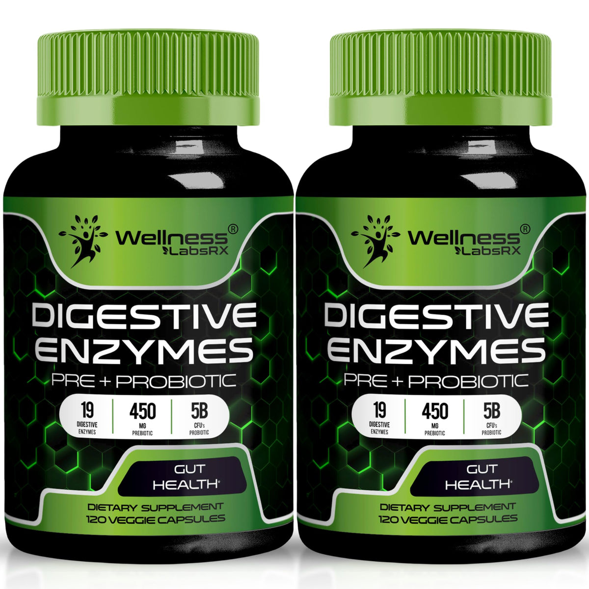 WELLNESS LABSRX Digestive Enzymes bottle shown for convenient daily gut support.
