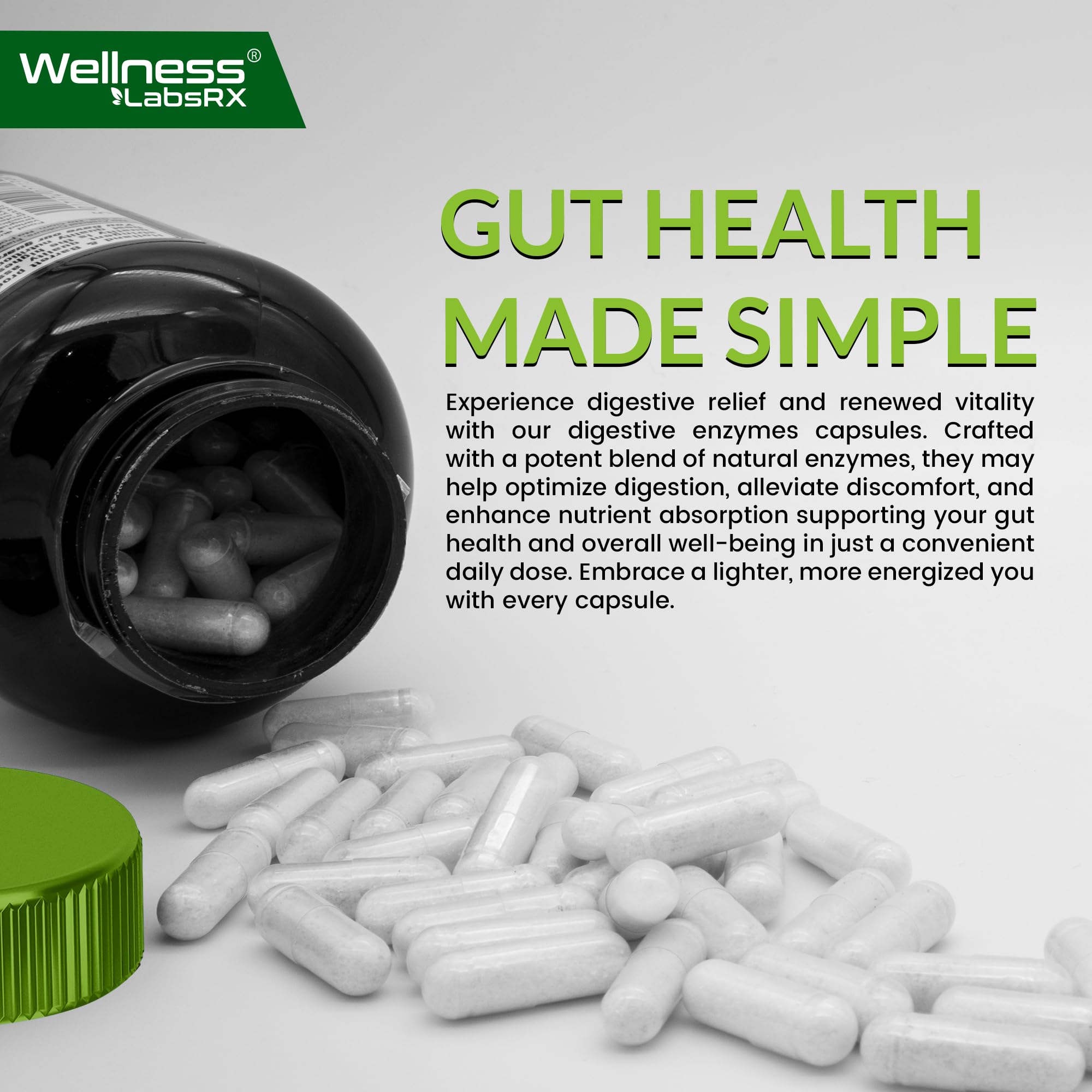 WELLNESS LABSRX Gut health illustration conveys balanced digestion and wellbeing.