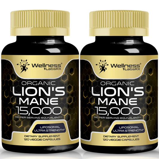 WELLNESS LABSRX Lions Mane capsules bottle for daily focus and mental clarity.