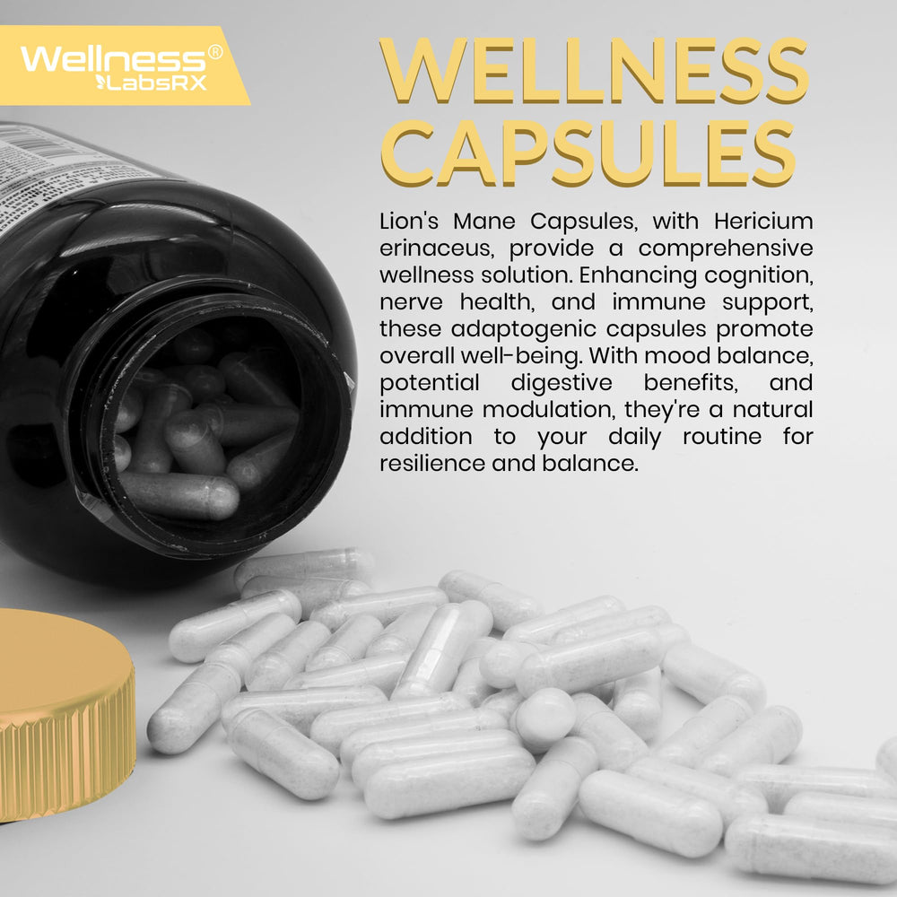 Capsules in a glass container emphasize easy daily supplementation.