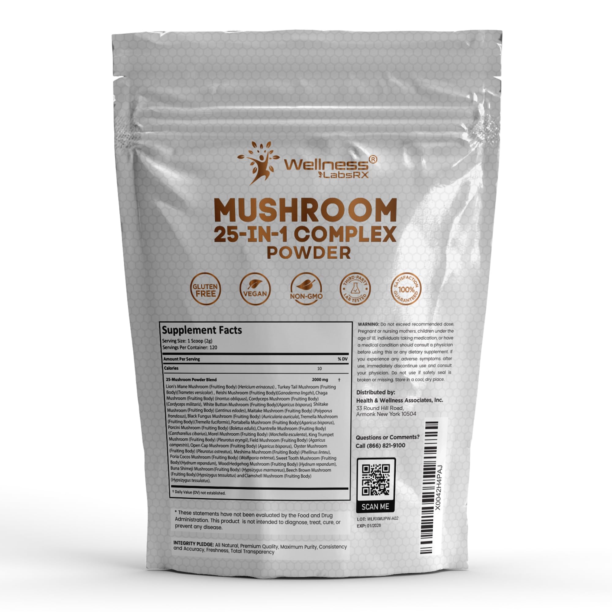 WELLNESS LABSRX Lions Mane Mushroom Powder highlights cognitive health potential.