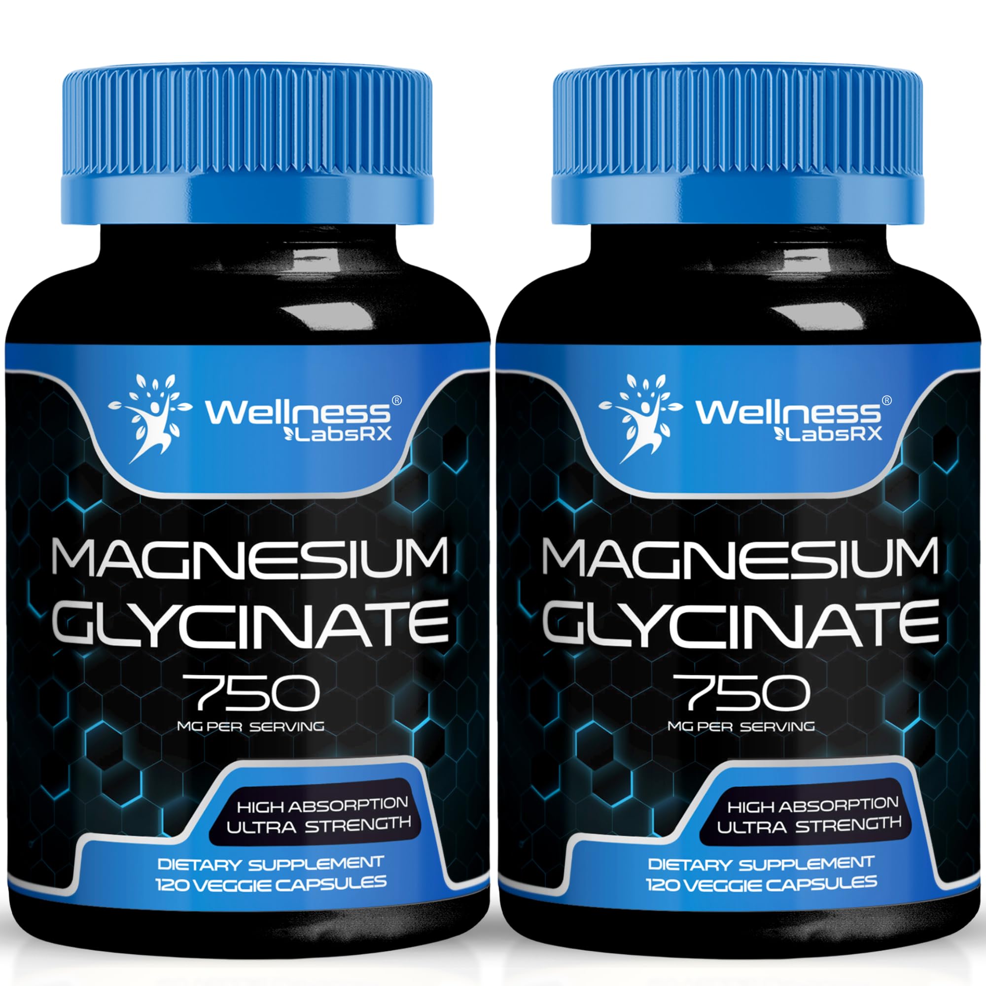 Wellness LabsRx magnesium glycinate bottle front highlighting high absorption.