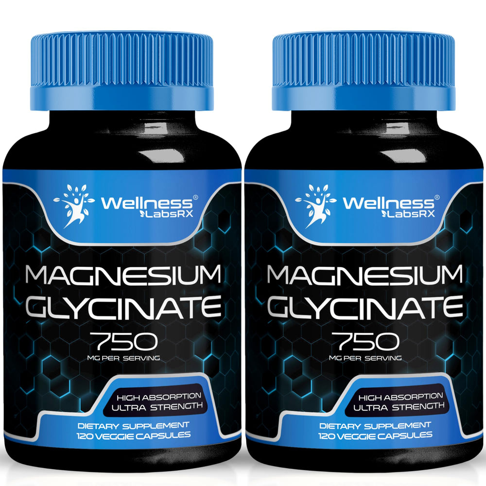 Wellness LabsRx magnesium glycinate bottle front highlighting high absorption.