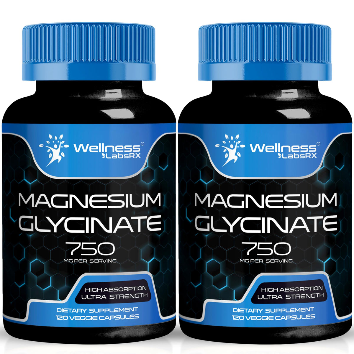 Wellness LabsRx magnesium glycinate bottle front highlighting high absorption.