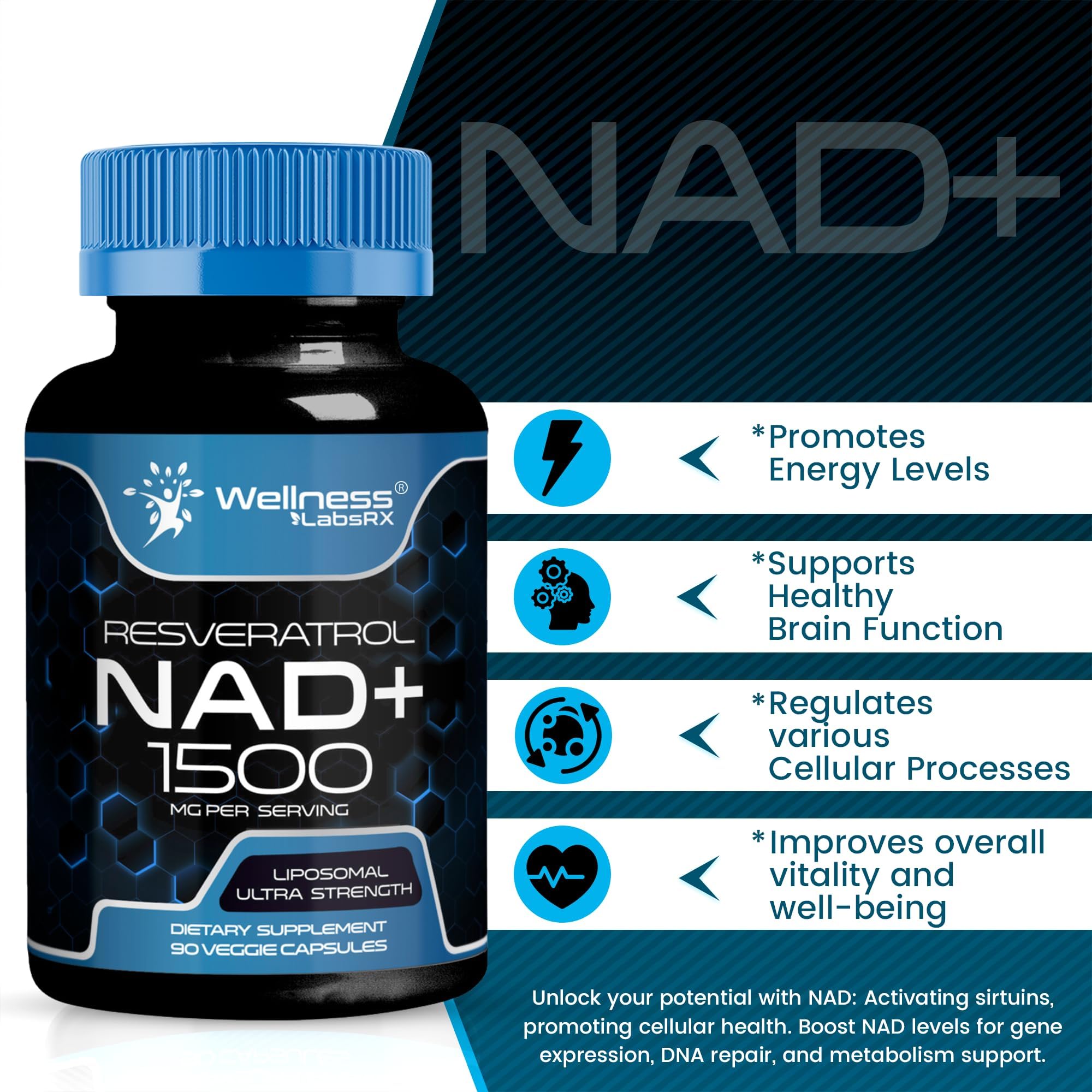 NAD delivery graphic from WELLNESS LABSRX illustrating enhanced absorption.