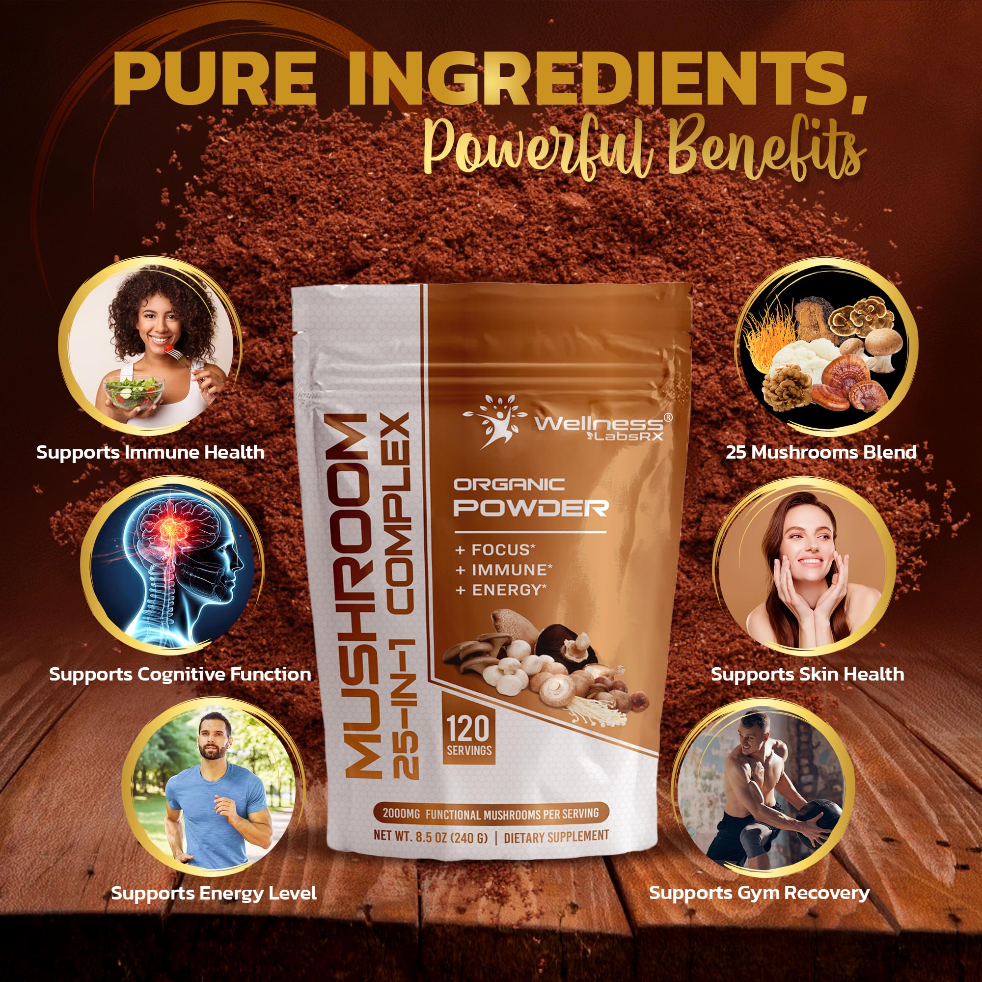 WELLNESS LABSRX Reishi powder for immune-friendly daily balance and vitality.
